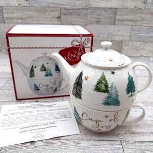 Brand New Lenox Balsam Lane Tea for One Stackable Teapot & Cup